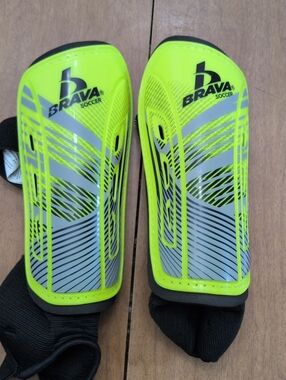 Brava Neon Yellow Kids Soccer Shin Guards with Ankle Socks